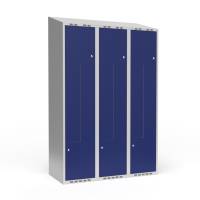 Garderobeskab 3x400 mm Skr&aring;t tag 2-delt s&oslash;jle Z-d&oslash;r Bl&aring; d&oslash;r Cylinderl&aring;s