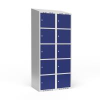 Garderobeskab 2x400 mm Skr&aring;t tag 5 rum i h&oslash;jden Bl&aring; d&oslash;r Cylinderl&aring;s