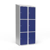 Garderobeskab 2x400 mm Skr&aring;t tag 3 rum i h&oslash;jden Bl&aring; d&oslash;r Cylinderl&aring;s