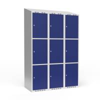 Garderobeskab 3x400 mm Skr&aring;t tag 3 rum i h&oslash;jden Bl&aring; d&oslash;r Cylinderl&aring;s