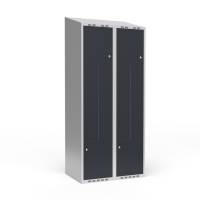 Garderobeskab 2x400 mm Skr&aring;t tag 2-delt s&oslash;jle Z-d&oslash;r Antracit d&oslash;r Cylinderl&aring;s