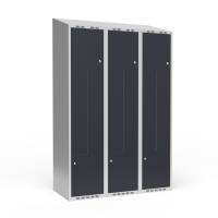 Garderobeskab 3x400 mm Skr&aring;t tag 2-delt s&oslash;jle Z-d&oslash;r Antracit d&oslash;r Cylinderl&aring;s