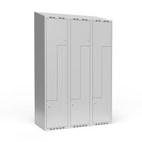 Garderobeskab 3x400 mm Skr&aring;t tag, 2-delt s&oslash;jle Lys gr&aring; Z-d&oslash;r m/cylinderl&aring;s