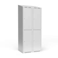 Garderobeskab 2x400 mm m/skr&aring;t tag, 2 rum i h&oslash;jden og lys gr&aring; d&oslash;r m/cylinderl&aring;s
