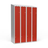 Garderobeskab 4x300 mm Skr&aring;t tag 2-delt s&oslash;jle Z-d&oslash;r R&oslash;d d&oslash;r Cylinderl&aring;s