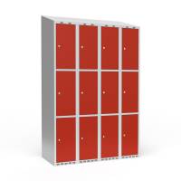 Garderobeskab 4x300 mm Skr&aring;t tag 3 rum i h&oslash;jden R&oslash;d d&oslash;r Cylinderl&aring;s