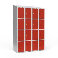 Garderobeskab 4x300 mm Skr&aring;t tag 4 rum i h&oslash;jden R&oslash;d d&oslash;r Cylinderl&aring;s