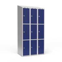 Garderobeskab 3x300 mm Skr&aring;t tag 3 rum i h&oslash;jden Bl&aring; d&oslash;r Greb for h&aelig;ngel&aring;s