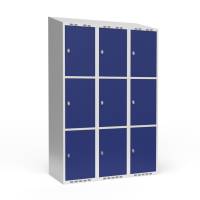 Garderobeskab 3x400 mm Skr&aring;t tag 3 rum i h&oslash;jden Bl&aring; d&oslash;r Greb for h&aelig;ngel&aring;s