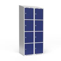 Garderobeskab 2x400 mm Skr&aring;t tag 4 rum i h&oslash;jden Bl&aring; d&oslash;r Greb for h&aelig;ngel&aring;s