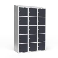 Garderobeskab 3x400 mm Skr&aring;t tag 5 rum i h&oslash;jden Antracit d&oslash;r Greb for h&aelig;ngel&aring;s