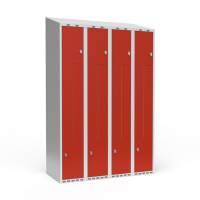 Garderobeskab 4x300 mm Skr&aring;t tag 2-delt s&oslash;jle Z-d&oslash;r R&oslash;d d&oslash;r Greb for h&aelig;ngel&aring;s