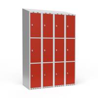 Garderobeskab 4x300 mm Skr&aring;t tag 3 rum i h&oslash;jden R&oslash;d d&oslash;r Greb for h&aelig;ngel&aring;s
