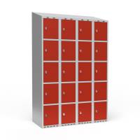 Garderobeskab 4x300 mm Skr&aring;t tag 5 rum i h&oslash;jden R&oslash;d d&oslash;r Greb for h&aelig;ngel&aring;s