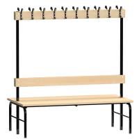 Garderobestativ Dobbeltsidet, sort stel og b&aelig;nks&aelig;de i birk, bredde 1500 mm