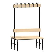 Garderobestativ Dobbeltsidet, sort stel og bænksæde i birk, bredde 1000 mm