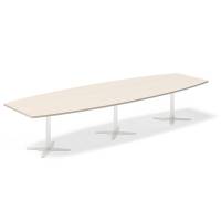 Konferencebord DNA, Birk 3800x1200 mm b&aring;dformet, Hvid understel
