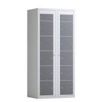 Tøjudleveringsskab 2x6 rum med lige tag og antracit døre med greb f/hængelås