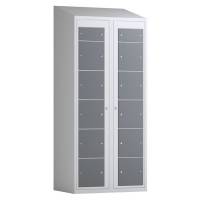 Tøjudleveringsskab 2x6 rum med skråt tag og antracit døre med cylinderlås