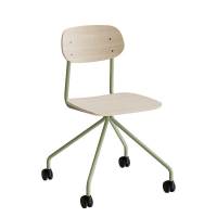 Stol Atlas 2112 p&aring; hjul, hvidpigmenteret egelaminat, gr&oslash;nt stel