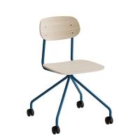 Stol Atlas 2112 p&aring; hjul, hvidpigmenteret egelaminat, bl&aring;t stel