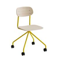 Stol Atlas 2112 p&aring; hjul, hvidpigmenteret egelaminat, gult stel