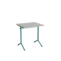 Bord Atlas 1130, 700x600mm, lys gr&aring; linoleum, turkis stel