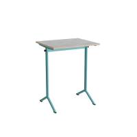 Bord Atlas 1130, 700x600mm, lys gr&aring; linoleum, turkis stel