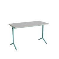 Bord Atlas 1130, 1200x600mm, lys gr&aring; linoleum, turkis stel