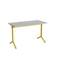 Bord Atlas 1130, 1200x600mm, lys gr&aring; linoleum, gult stel