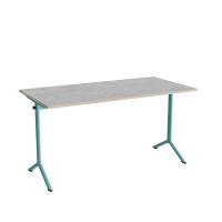Bord Atlas 1130, 1400x700mm, lys gr&aring; linoleum, turkis stel