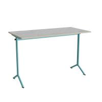 Bord Atlas 1130, 1400x700mm, lys grå linoleum, turkis stel