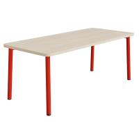 Bord Add 590, 1800x800 mm højde 720 mm med hvidpigmenteret eg, rød stel