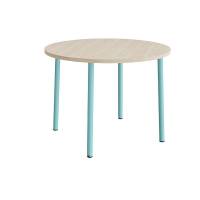 Bord Add 590, &Oslash;1200 mm, h&oslash;jde 900 mm, hvidpigmenteret eg laminat p&aring; turkis stel