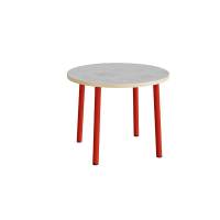 Bord Add 590, &Oslash;900 mm, h&oslash;jde 720 mm, lys gr&aring; linoleum p&aring; r&oslash;dt stel