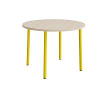 Bord Add 590, &Oslash;1200 mm, h&oslash;jde 900 mm, lydd&aelig;mpende hvidpigmenteret eg laminat p&aring; gult stel