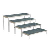 B&aelig;nk Idol, trappe 800, &nbsp;m&oslash;rkgr&aring; linoleum, hvidt stel, 4 sektioner