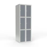 Skoleskab 2x300 Lige tag 3 rum i h&oslash;jden Lys gr&aring; laminatd&oslash;r Greb for h&aelig;ngel&aring;s