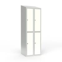 Skoleskab 2x300 Skr&aring;t tag 2 rum i h&oslash;jden Hvid laminatd&oslash;r Greb for h&aelig;ngel&aring;s