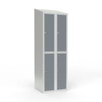 Skoleskab 2x300 Skråt tag 2 rum i højden Lys grå laminatdør Greb for hængelås