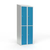 Skoleskab 2x300 Skr&aring;t tag 2 rum i h&oslash;jden Lys bl&aring;  st&aring;ld&oslash;r Cylinderl&aring;s