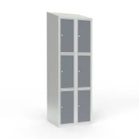 Skoleskab 2x300 Skr&aring;t tag 3 rum i h&oslash;jden Lys gr&aring; laminatd&oslash;r Cylinderl&aring;s