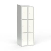 Skoleskab 2x300 Skr&aring;t tag 3 rum i h&oslash;jden Hvid st&aring;ld&oslash;r Cylinderl&aring;s