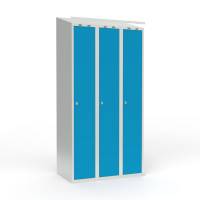 Skoleskab 3x300 Skr&aring;t tag 1 rum i h&oslash;jden Lys bl&aring;  st&aring;ld&oslash;r Greb for h&aelig;ngel&aring;s