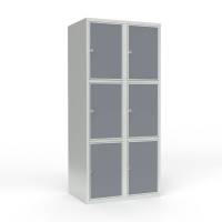 Skoleskab 2x400 Lige tag 3 rum i h&oslash;jden Lys gr&aring; laminatd&oslash;r Greb for h&aelig;ngel&aring;s