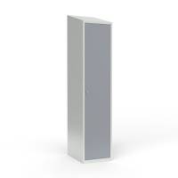 Skoleskab 1x400 Skråt tag 1 rum i højden Grå ståldør Greb for hængelås