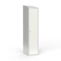 Skoleskab 1x400 Skråt tag 1 rum i højden Hvid ståldør Greb for hængelås
