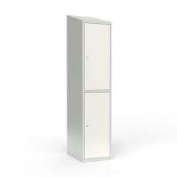 Skoleskab 1x400 Skr&aring;t tag 2 rum i h&oslash;jden Hvid st&aring;ld&oslash;r Cylinderl&aring;s