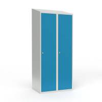Skoleskab 2x400 Skråt tag 1 rum i højden Lys blå  ståldør Greb for hængelås