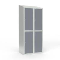 Skoleskab 2x400 Skr&aring;t tag 2 rum i h&oslash;jden Lys gr&aring; laminatd&oslash;r Cylinderl&aring;s